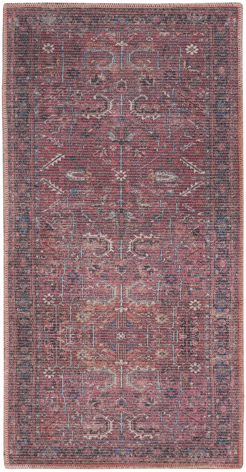 Brick Oriental Power Loom Distressed Washable Area Rug Photo 1