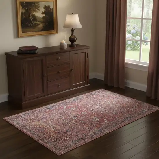 Brick Oriental Power Loom Distressed Washable Area Rug Photo 1