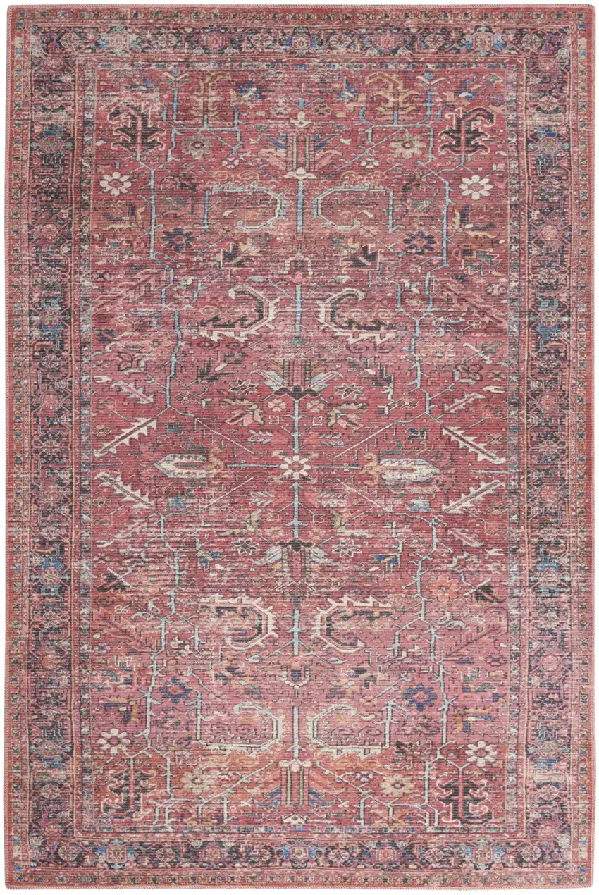 Brick Oriental Power Loom Distressed Washable Area Rug Photo 1