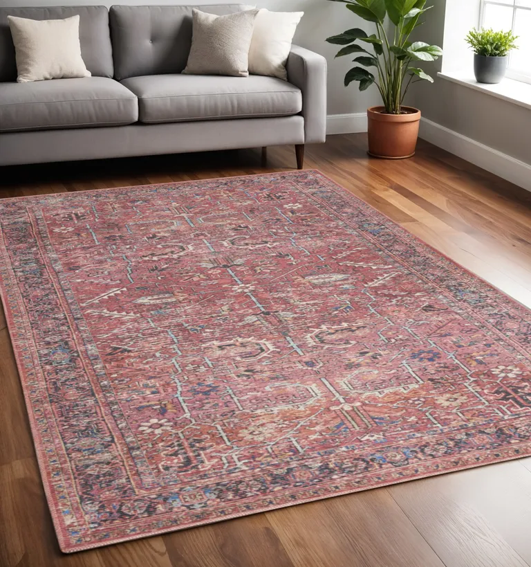 Brick Oriental Power Loom Distressed Washable Area Rug Photo 5