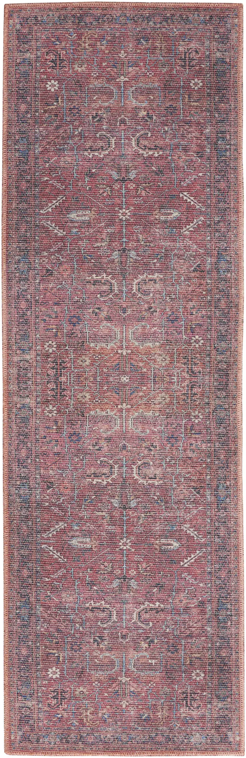 2' X 6' Brick Oriental Power Loom Distressed Washable Runner Rug Photo 9