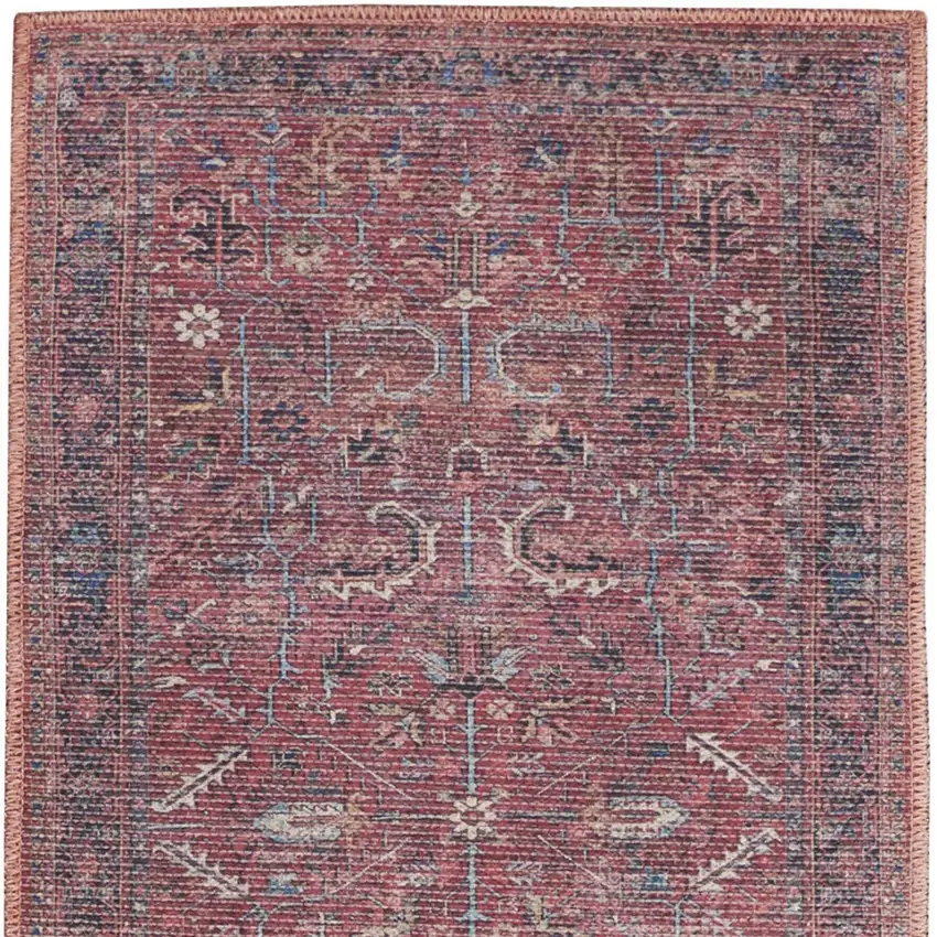 Brick Oriental Power Loom Distressed Washable Runner Rug Photo 4