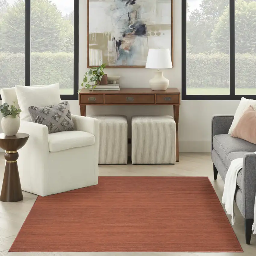 Brick Red Abstract Washable Area Rug Photo 5