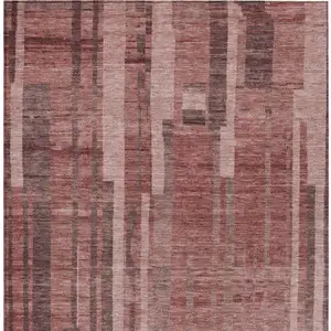 Photo of Brick Red And Brown Striped Washable Indoor Outdoor Area Rug