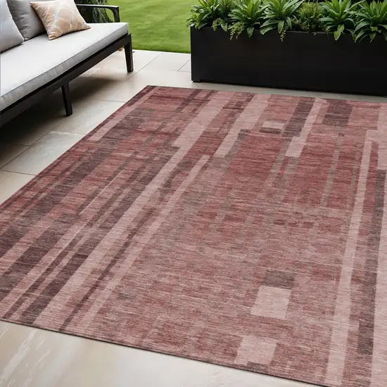 Brick Red And Brown Striped Washable Indoor Outdoor Area Rug Photo 1
