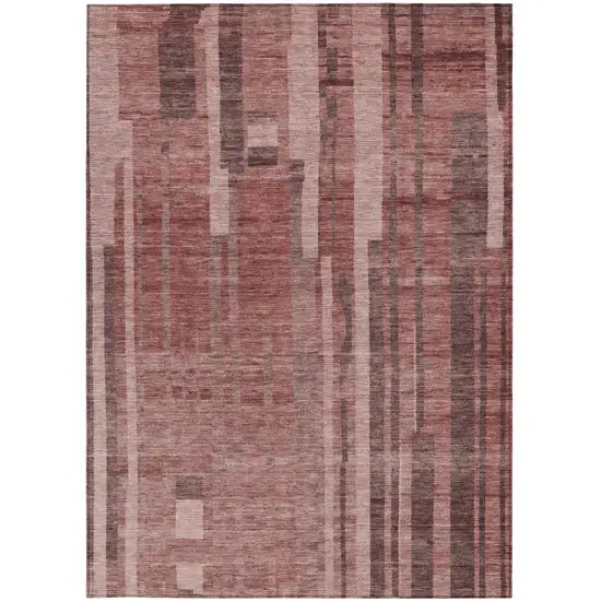 Brick Red And Brown Striped Washable Indoor Outdoor Area Rug Photo 5
