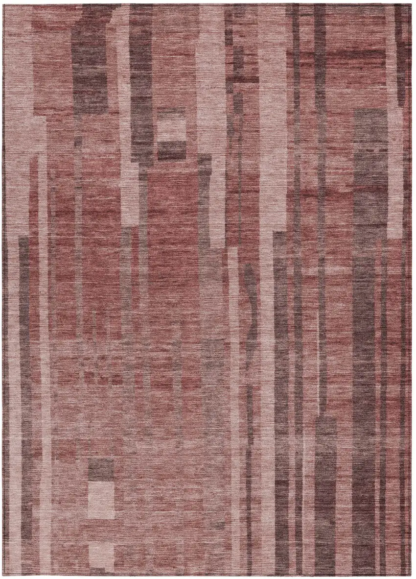 Brick Red And Brown Striped Washable Indoor Outdoor Area Rug Photo 5