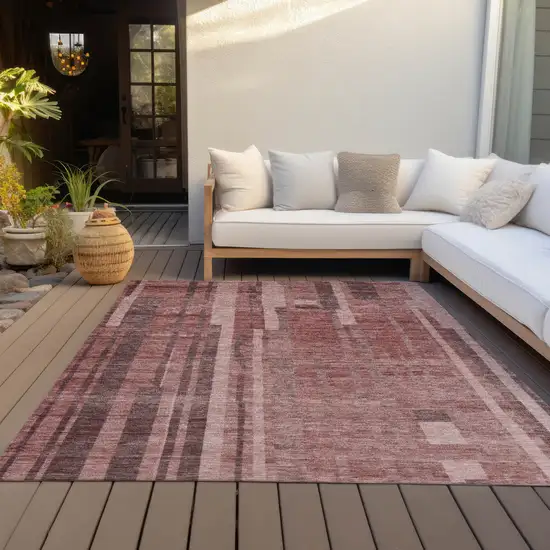 Brick Red And Brown Striped Washable Indoor Outdoor Area Rug Photo 9