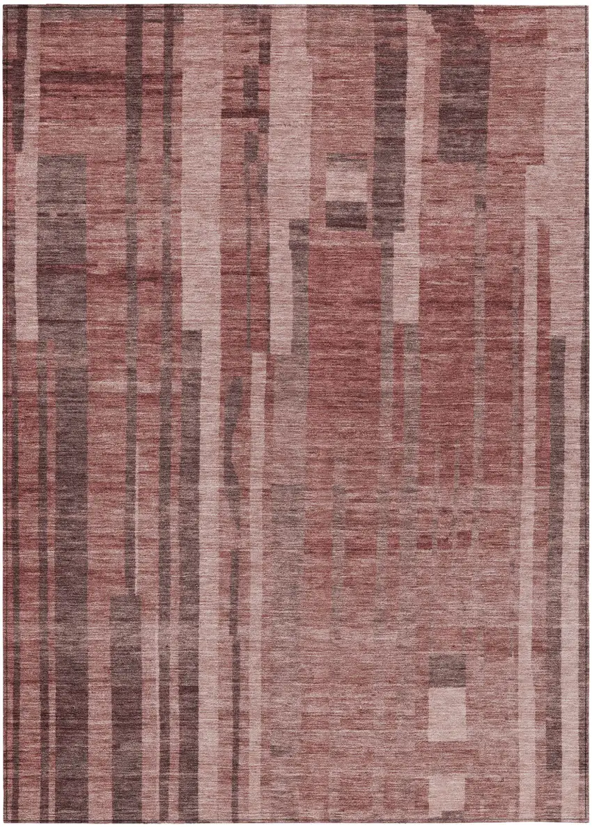 Brick Red And Brown Striped Washable Indoor Outdoor Area Rug Photo 2