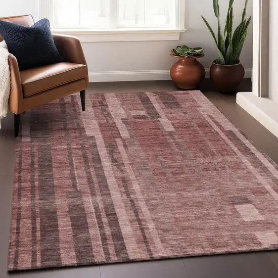 Brick Red And Brown Striped Washable Indoor Outdoor Area Rug Photo 8