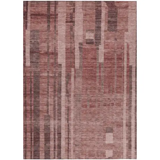 Brick Red And Brown Striped Washable Indoor Outdoor Area Rug Photo 2