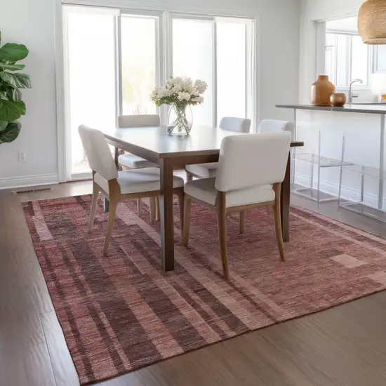 Brick Red And Brown Striped Washable Indoor Outdoor Area Rug Photo 9