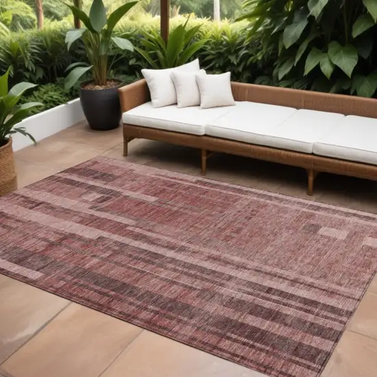 Brick Red And Brown Striped Washable Indoor Outdoor Area Rug Photo 1