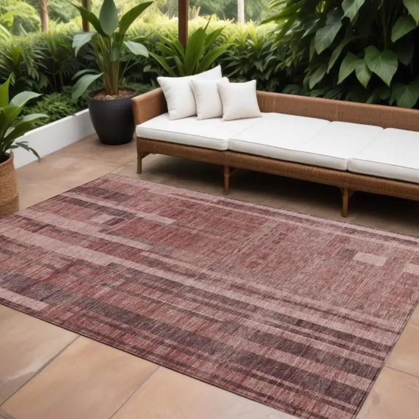 Brick Red And Brown Striped Washable Indoor Outdoor Area Rug Photo 1
