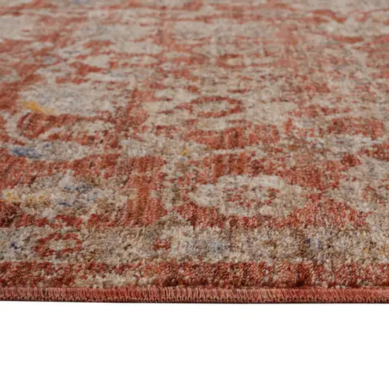 Brick Red And Gray Floral Medallion Runner Rug With Fringe Photo 6