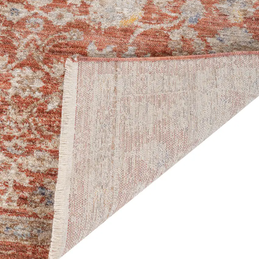 Brick Red And Gray Floral Medallion Runner Rug With Fringe Photo 8
