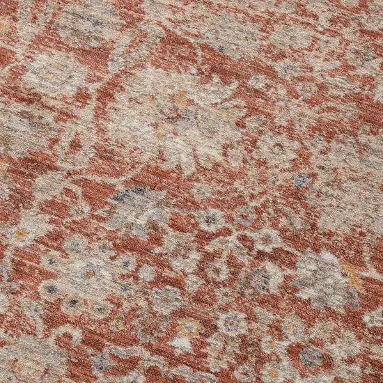 Brick Red And Gray Floral Medallion Runner Rug With Fringe Photo 9