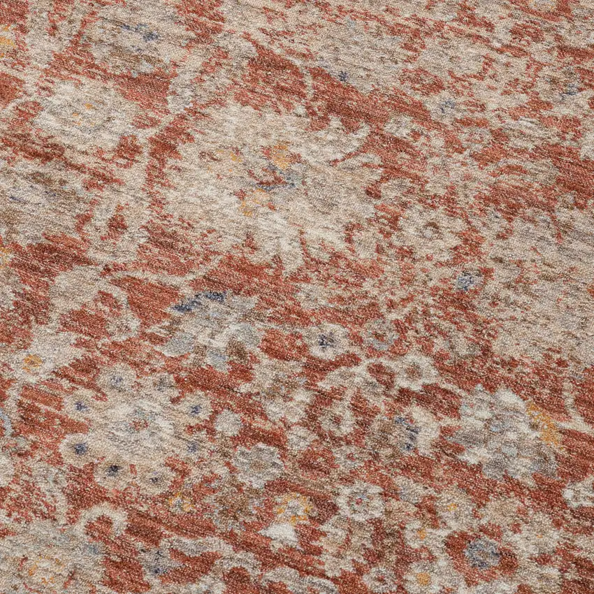 Brick Red And Gray Floral Medallion Runner Rug With Fringe Photo 9