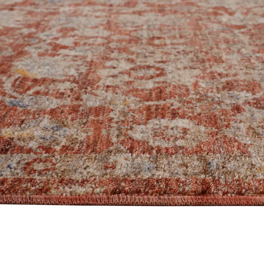 Brick Red And Gray Floral Medallion Runner Rug With Fringe Photo 6
