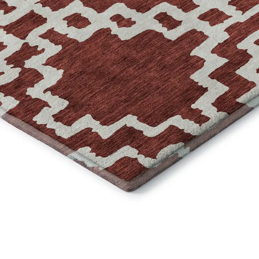 Brick Red And Ivory Abstract Geometric Washable Area Rug With UV Protection Photo 7