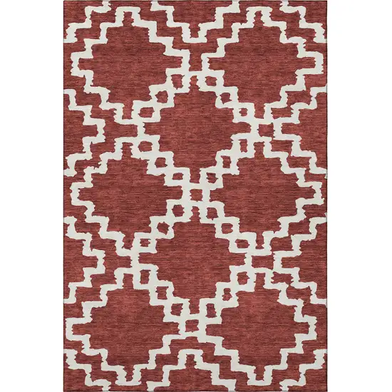 Brick Red And Ivory Abstract Geometric Washable Area Rug With UV Protection Photo 3