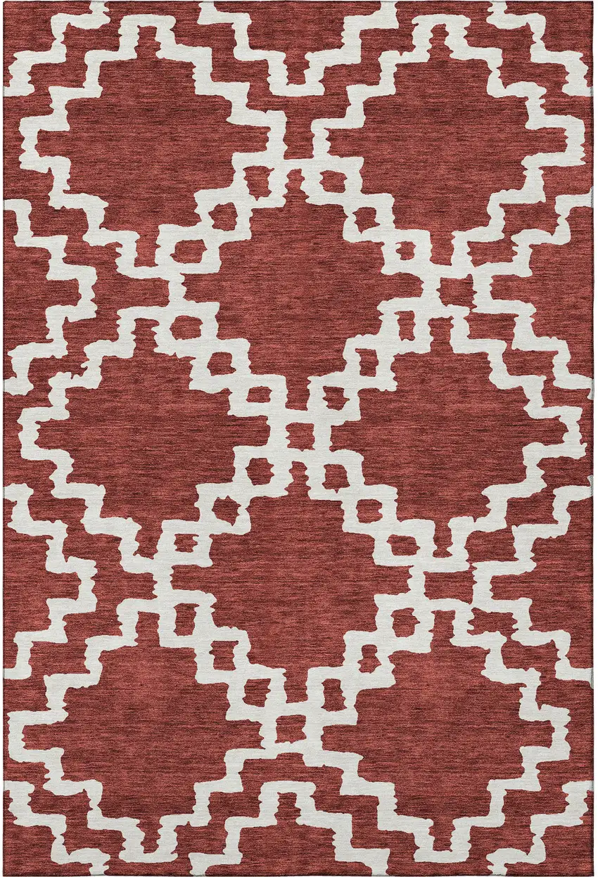 Brick Red And Ivory Abstract Geometric Washable Area Rug With UV Protection Photo 3