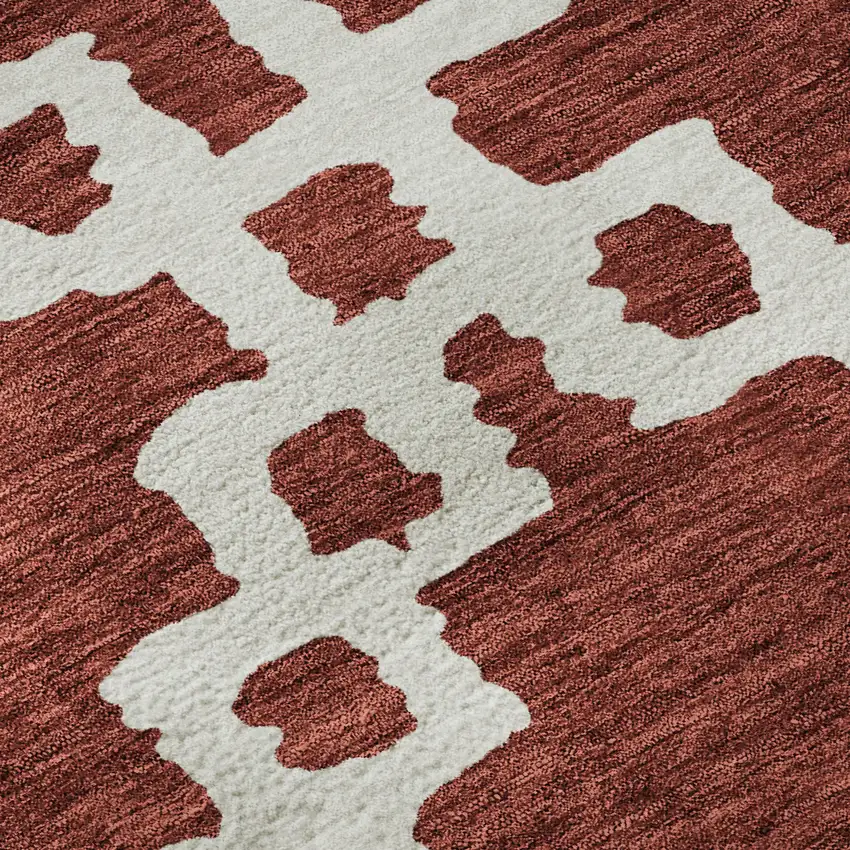 Brick Red And Ivory Abstract Geometric Washable Area Rug With UV Protection Photo 9