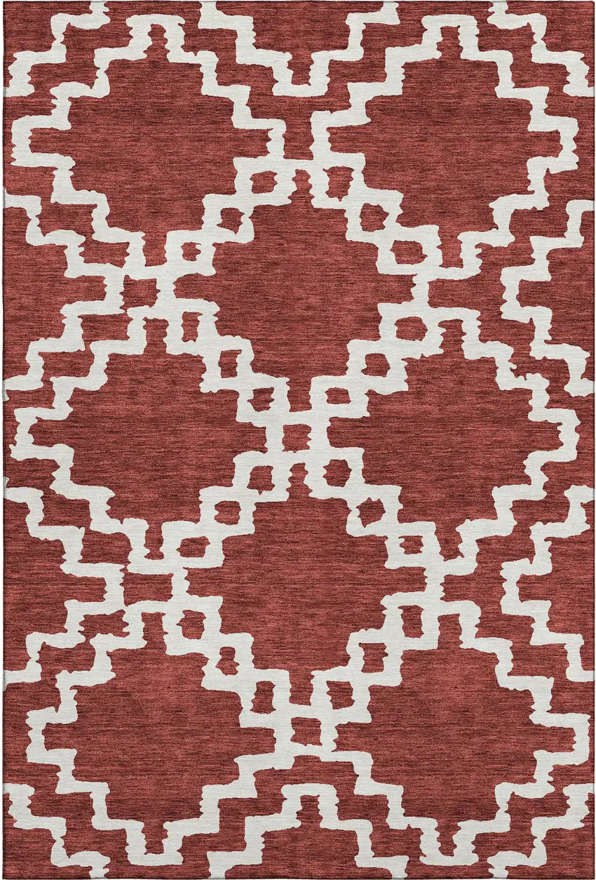 Brick Red And Ivory Abstract Geometric Washable Area Rug With UV Protection Photo 1