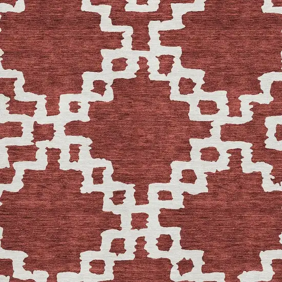 Brick Red And Ivory Abstract Geometric Washable Area Rug With UV Protection Photo 3