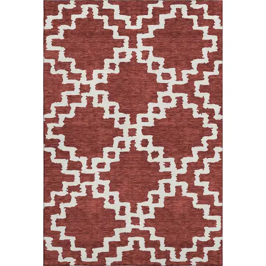 Brick Red And Ivory Abstract Geometric Washable Area Rug With UV Protection Photo 1