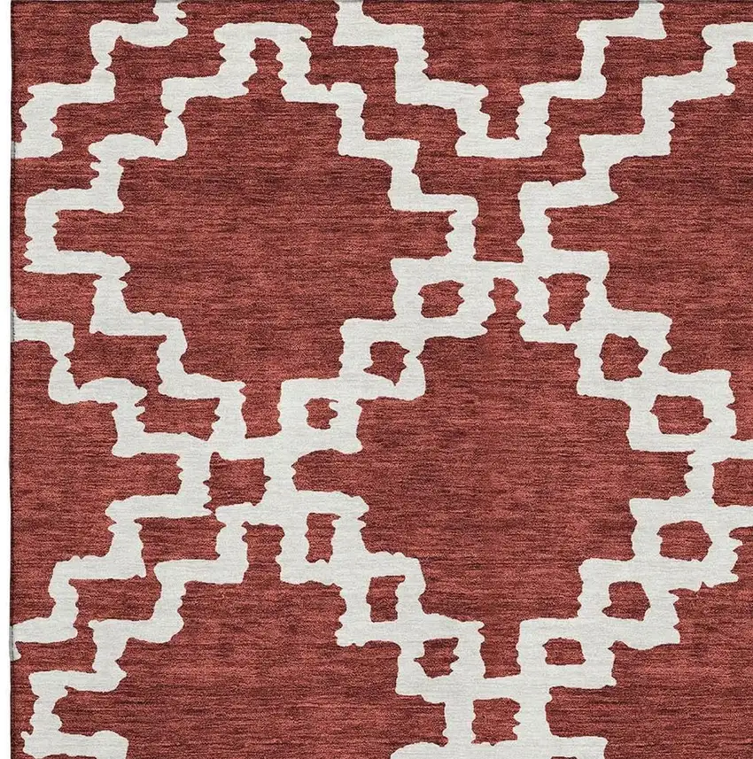 Brick Red And Ivory Abstract Geometric Washable Area Rug With UV Protection Photo 3