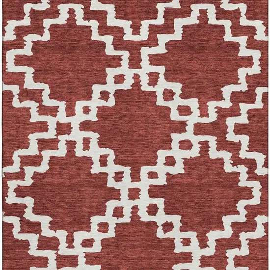 Brick Red And Ivory Abstract Geometric Washable Area Rug With UV Protection Photo 4
