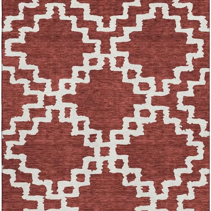Brick Red And Ivory Abstract Geometric Washable Area Rug With UV Protection Photo 4