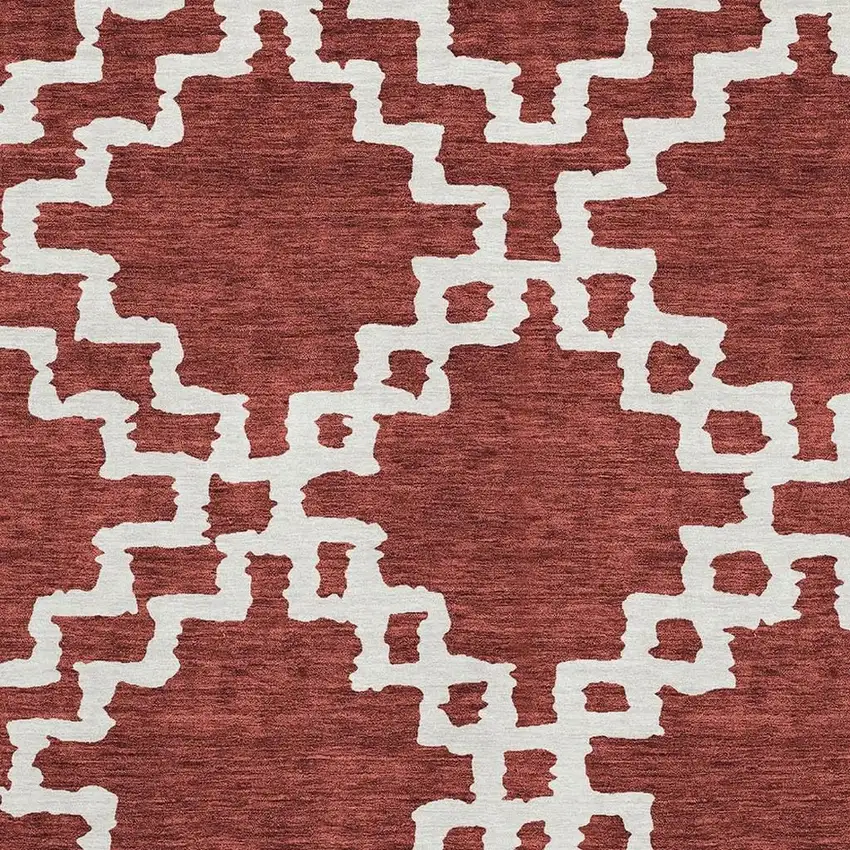 Brick Red And Ivory Abstract Geometric Washable Area Rug With UV Protection Photo 3
