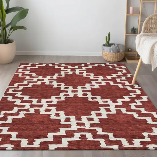 Brick Red And Ivory Geometric Washable Indoor Outdoor Area Rug Photo 9