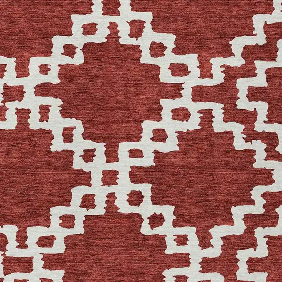 Brick Red And Ivory Geometric Washable Indoor Outdoor Area Rug Photo 6