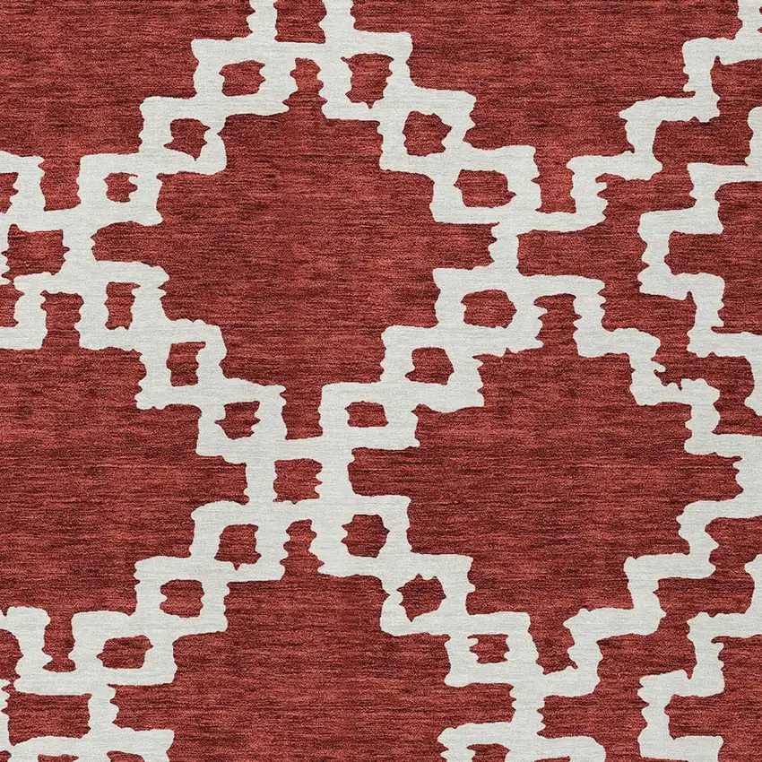 Brick Red And Ivory Geometric Washable Indoor Outdoor Area Rug Photo 6