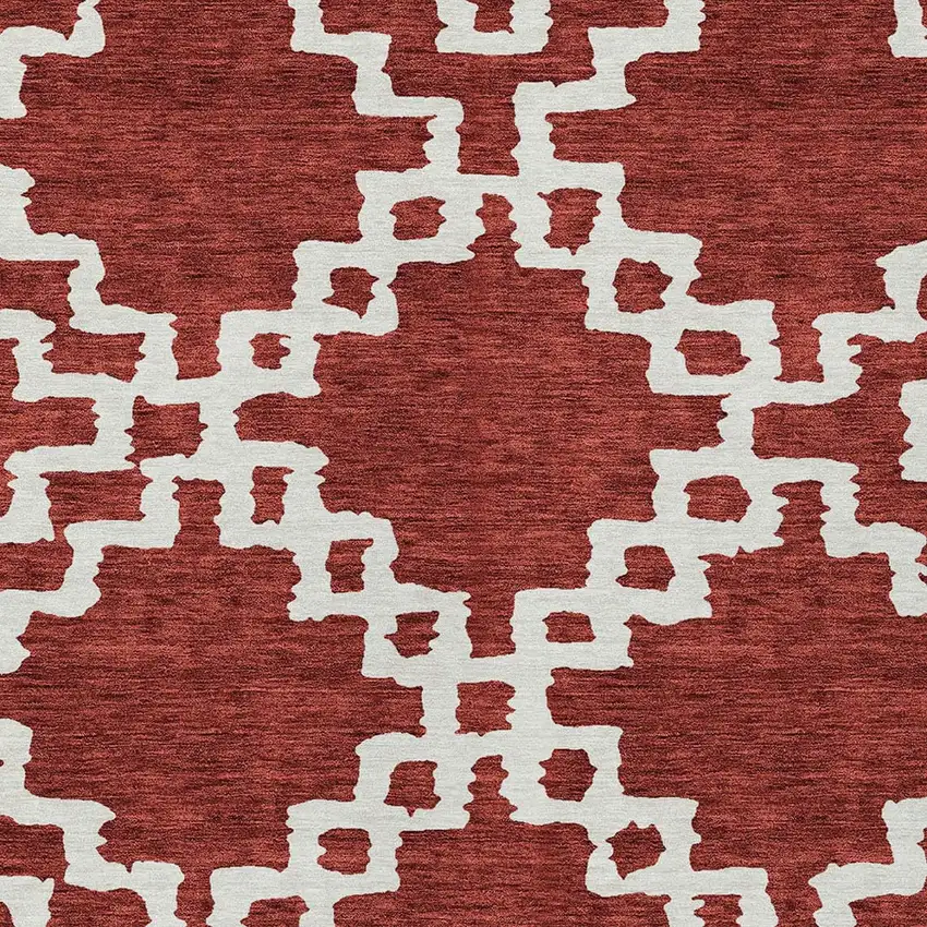 Brick Red And Ivory Geometric Washable Indoor Outdoor Area Rug Photo 6