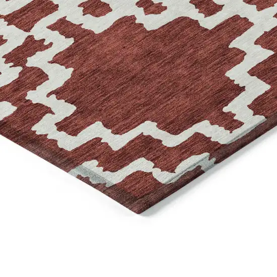 Brick Red And Ivory Geometric Washable Indoor Outdoor Area Rug Photo 4