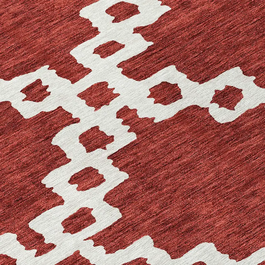 Brick Red And Ivory Geometric Washable Indoor Outdoor Area Rug Photo 7