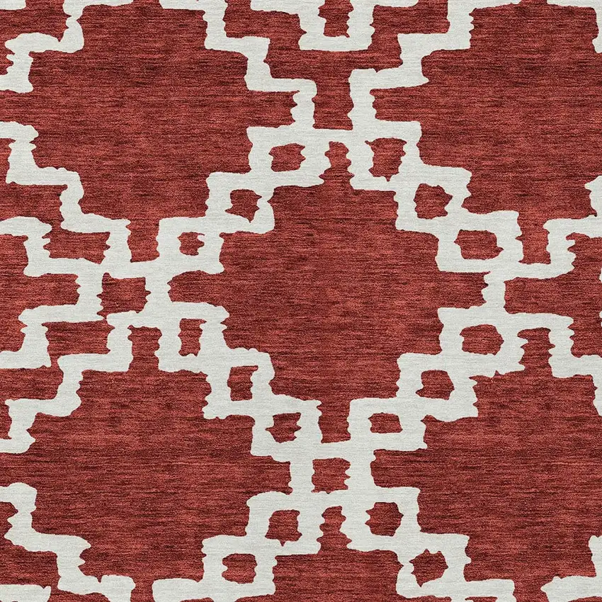 Brick Red And Ivory Geometric Washable Indoor Outdoor Area Rug Photo 6