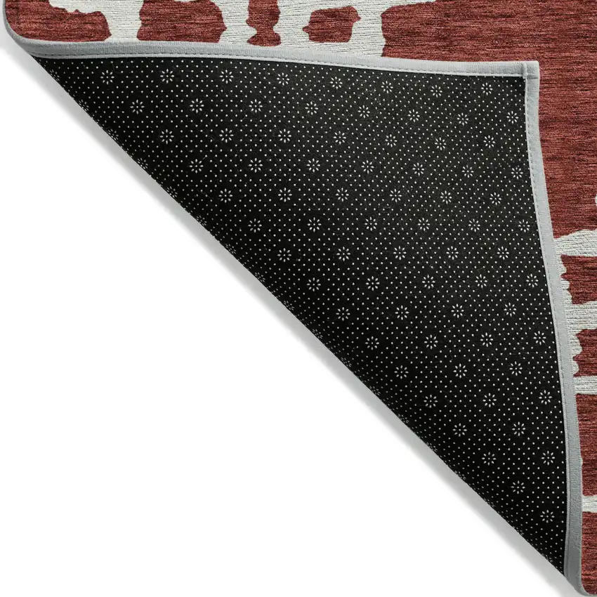 Brick Red And Ivory Geometric Washable Indoor Outdoor Area Rug Photo 5