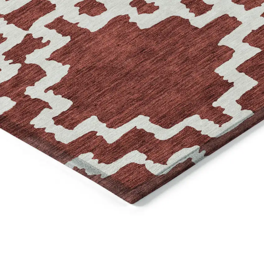 Brick Red And Ivory Geometric Washable Indoor Outdoor Area Rug Photo 4