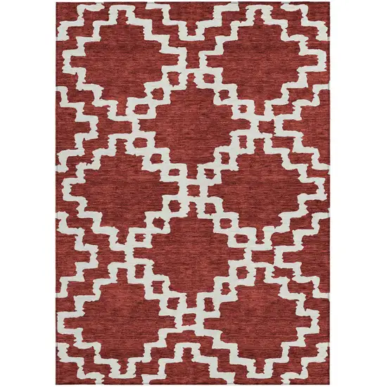 Brick Red And Ivory Geometric Washable Indoor Outdoor Area Rug Photo 8