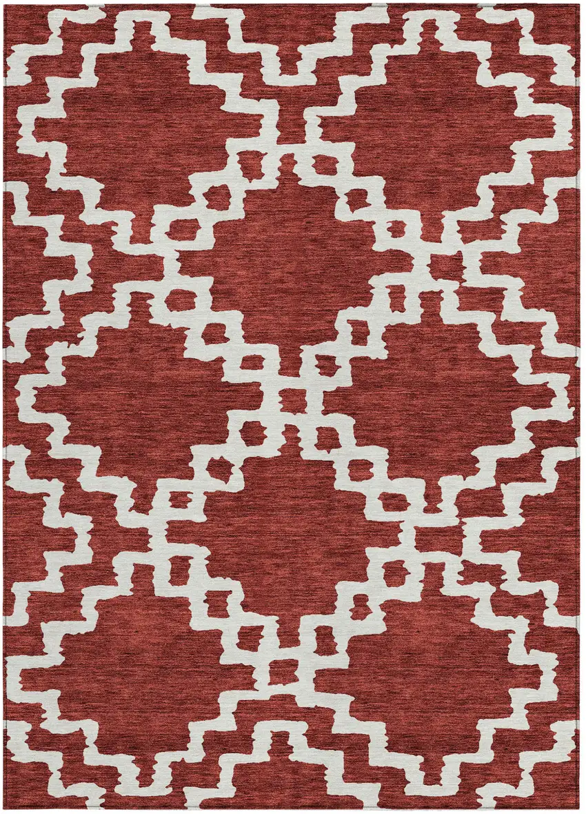 Brick Red And Ivory Geometric Washable Indoor Outdoor Area Rug Photo 8