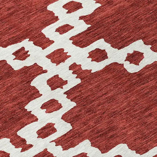 Brick Red And Ivory Geometric Washable Indoor Outdoor Area Rug Photo 6