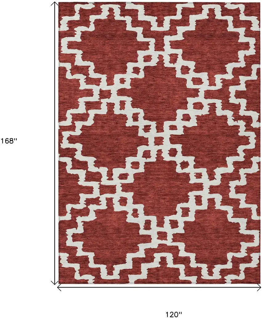 Brick Red And Ivory Geometric Washable Indoor Outdoor Area Rug Photo 3
