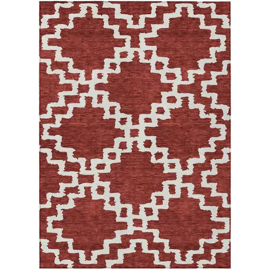 Brick Red And Ivory Geometric Washable Indoor Outdoor Area Rug Photo 2