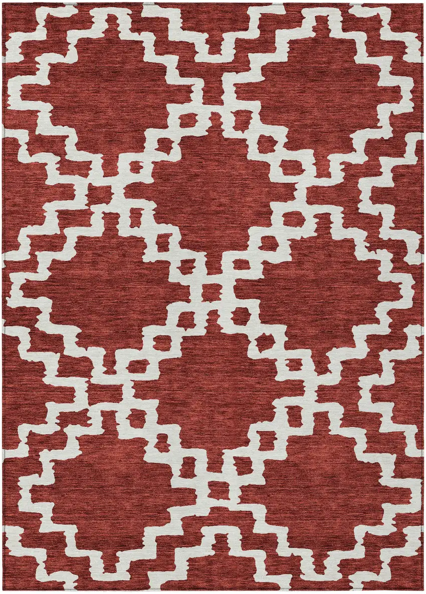 Brick Red And Ivory Geometric Washable Indoor Outdoor Area Rug Photo 2