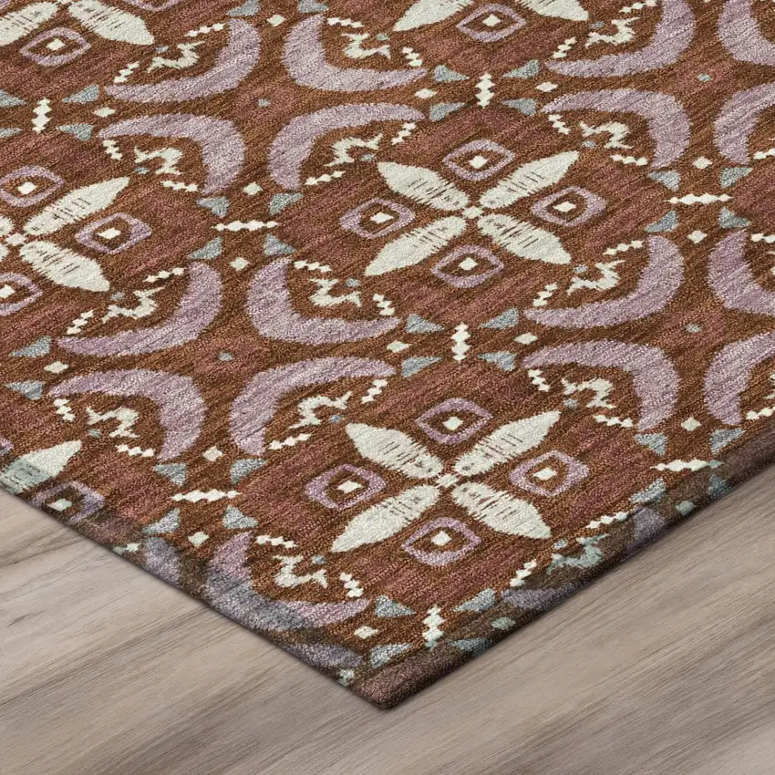 Brick Red And Red Geometric Washable Indoor Outdoor Area Rug Photo 4